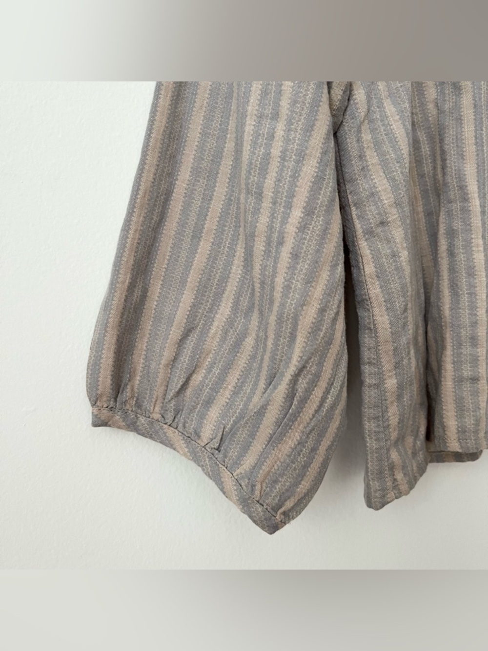 NWOT Hello Nite LA Cotton Blouse XS Blue Biege Striped Boho Oversized Breezy - Picture 5 of 5